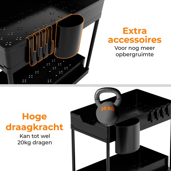 Posity Rangement pour évier - Rangement pour armoire de cuisine - Tiroir coulissant - Rangement pour armoire - Rangement pour salle de bain - Rangement pour comptoir - 2 tiroirs coulissants - Noir