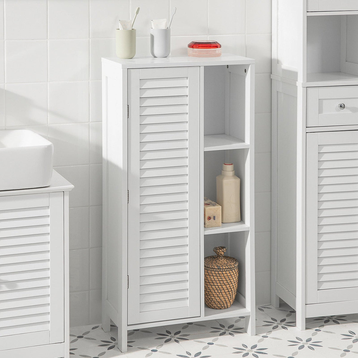 SoBuy Meuble de rangement pour salle de bains - 1 porte - 48 x 24 x 96 cm - Blanc