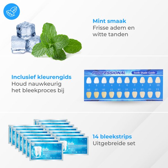 Nuvance - Bandes de blanchiment des dents - Set de blanchiment des dents - blanchiment des dents - avec 0% de peroxyde - dents blanches - 14 sets/28 bandes