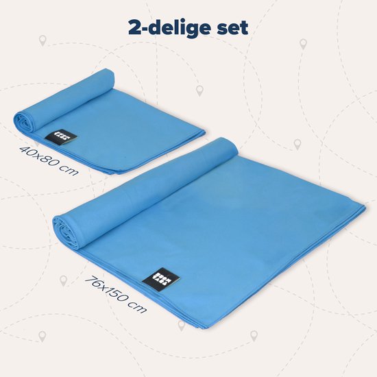 TRVLMORE Set de serviettes de voyage en microfibre - 2 pièces - Petit (40 x 80 cm) & Grand (76 x 150 cm) - Microfibre - Bleu
