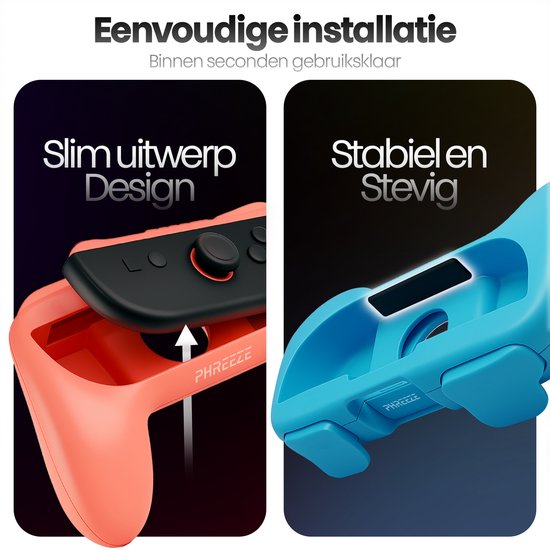 Poignées Phreeze Controller compatibles avec la Switch 2 Joy-Con : support - ergonomiques - avec gâchettes - rouges et bleues - lot de 2
