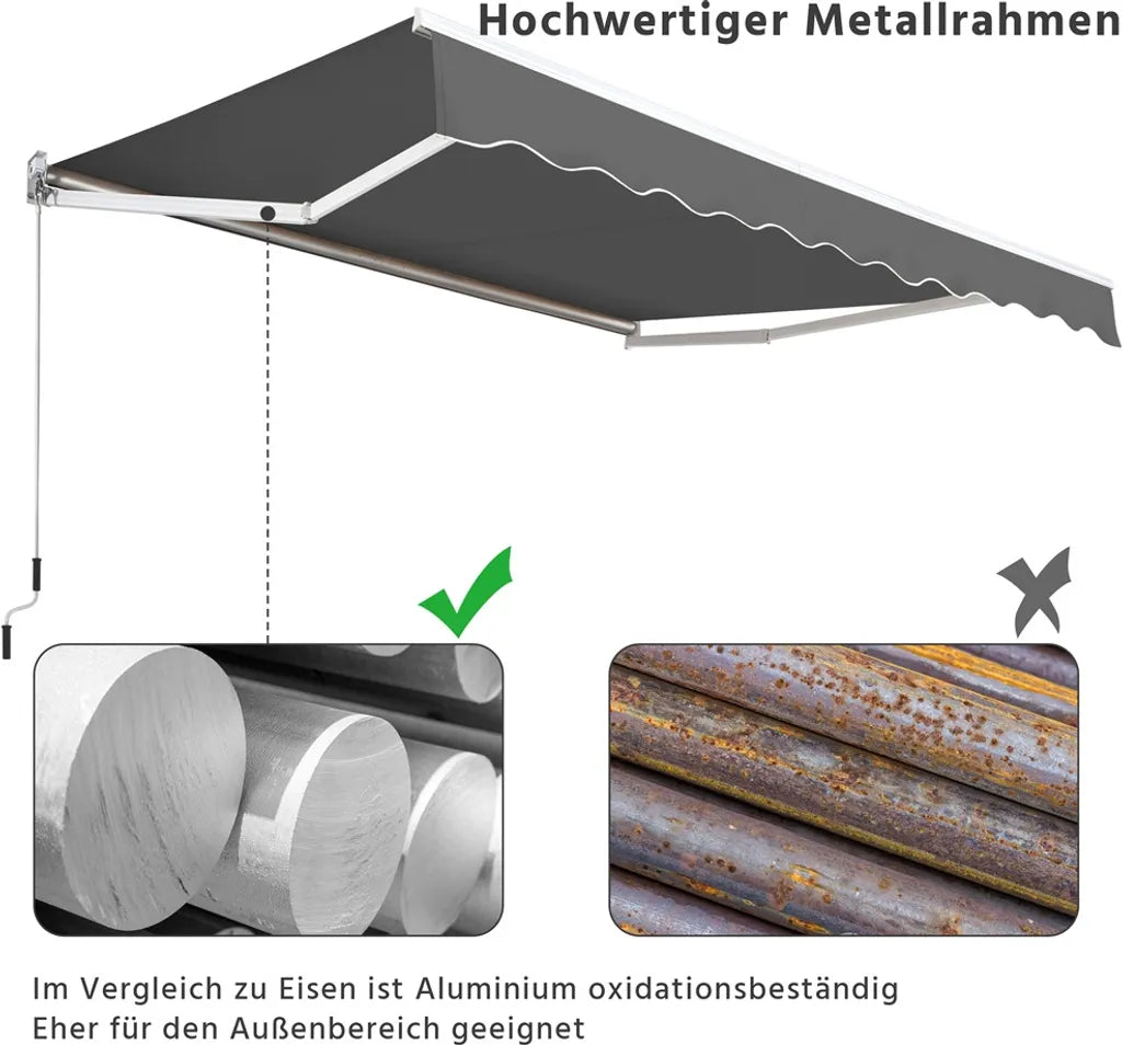 Yaheetech Store articulé 300 × 250 cm - Gris foncé - Parasol manuel avec manivelle et inclinaison réglable 5-35°.