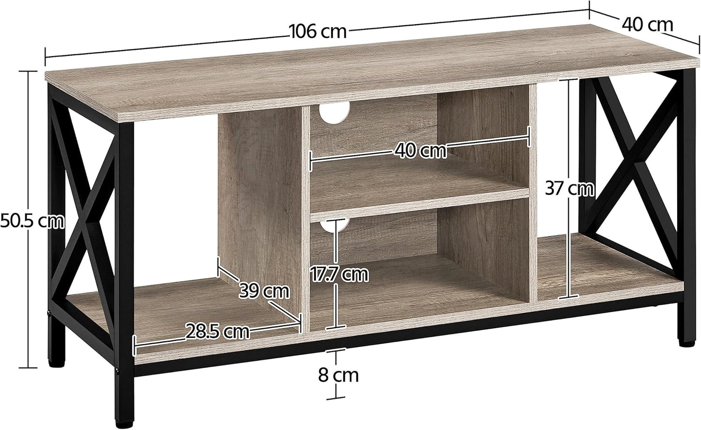 Meuble TV industriel Yaheetech X-Frame pour téléviseurs jusqu'à 50 pouces - 106 x 40 x 50,5 cm - Gris