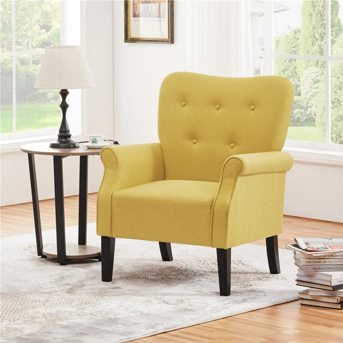 Fauteuil de salon Yaheetech avec pieds en bois - 74 x 72 x 94 cm - Jaune
