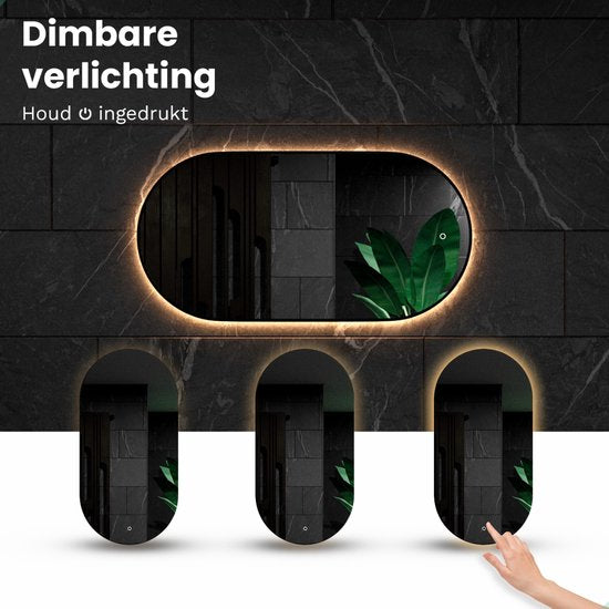 Mirlux Miroir de salle de bain avec éclairage LED et chauffage - Miroir mural ovale - Cadre noir - 120x60CM