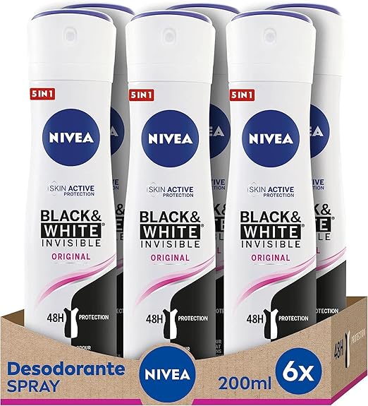 6x Nivea Black White Clear Déodorant Spray 200ml