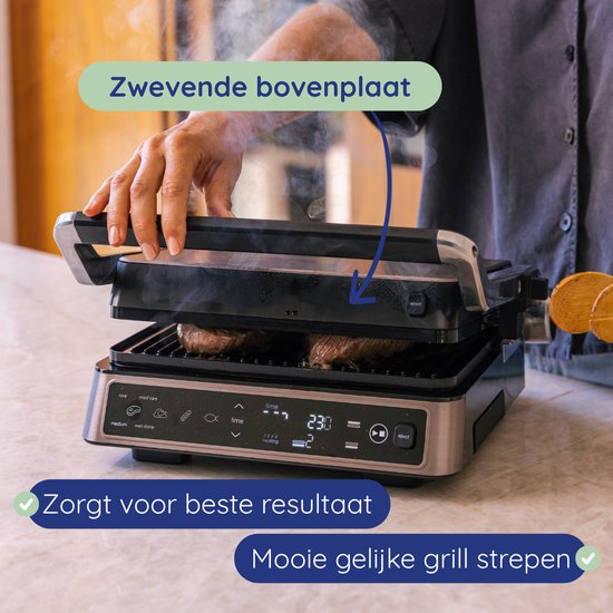 Safecourt Kitchen Contact grill - Gril à panini et fer à toasti - Plaques amovibles sans PFAS et lavables au lave-vaisselle - Grande surface de gril - chaleur rapide (2200W) - Appareil à toasti