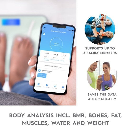alpina Smart Home - Pèse-personne intelligent - avec analyse corporelle - incluant le poids, le pourcentage de graisse et la masse musculaire - avec application - jusqu'à 8 utilisateurs