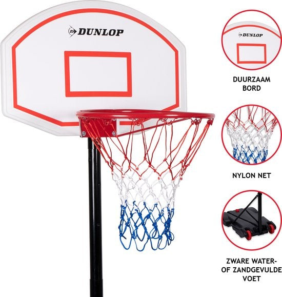 Dunlop Basketball Pole - anneau de basket avec support - 165 à 205 CM - set de basket - basket pour l'extérieur
