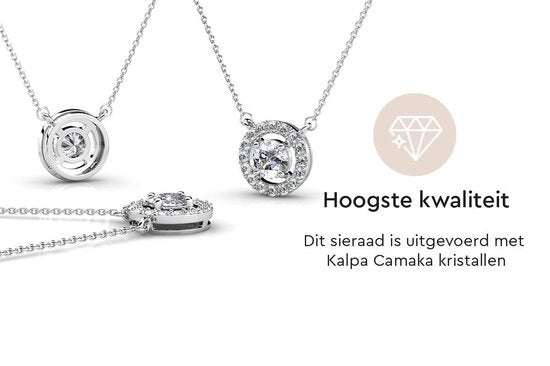 Yolora Collier pour femmes avec pendentif rond et cristaux Kalpa Camaka - couleur argent - plaqué or blanc 18K - Cadeau de fête des mères