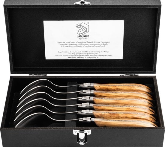 Laguiole Style de Vie Cuillères Ligne Luxe - 6 pièces - Bois d'olivier