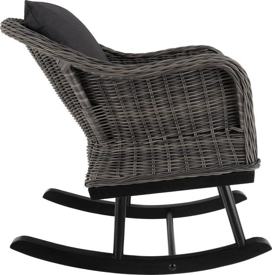 tectake - Fauteuil à bascule en osier Rovigo avec pouf Vibo - gris - poly-rattan