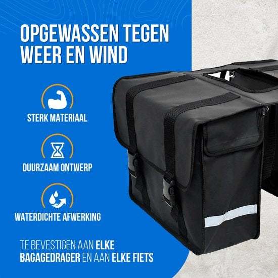 Strex Double Panniers Waterproof - Sac à dos 40 litres - Noir - Avec réflecteurs - Vélo électrique