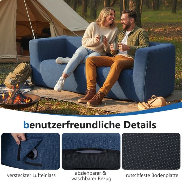 Coast Air Bench Blue - Banc gonflable pour 2 personnes avec housse amovible et accoudoirs larges - 184 x 79 x 67 cm