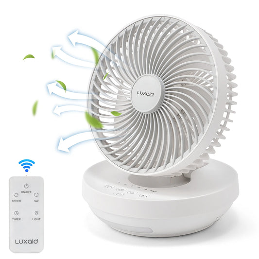 Ventilateur de bureau pliable Luxaid avec télécommande, batterie de 4 000 mAh, recharge Type-C, 3 vitesses, minuterie de 4 heures, veilleuse, fixation murale, portable et compact