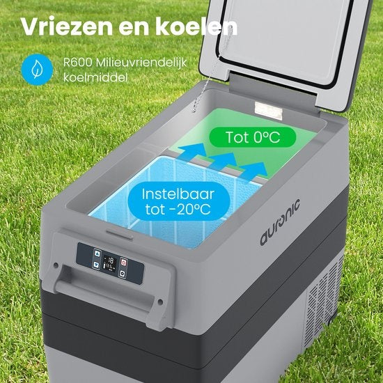Glacière électrique à compresseur Auronic - 49.5L - Chargeur voiture 12V Prise de courant 230V - Gris