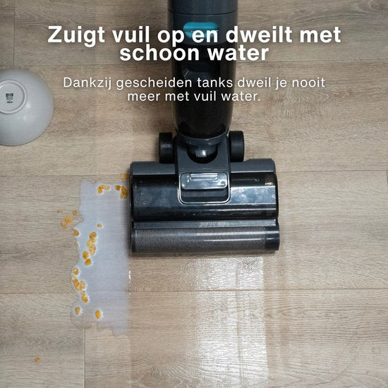 Achaté Nettoyeur de sols - 3-en-1 Aspirateur à manche avec fonction serpillière - Nettoyeur de sols secs et humides - Sans fil 55 min - Auto-nettoyant - Pour des sols propres et sans traces