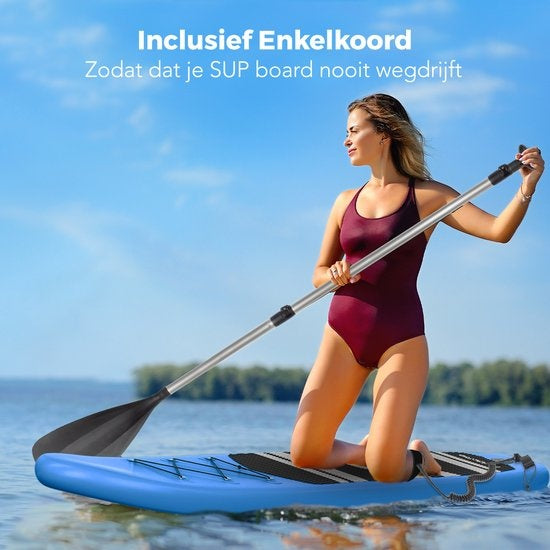 LifeGoods SUP Board - Planche à pagaie gonflable - Ensemble complet - Max. 135KG - 320x81cm - Bleu