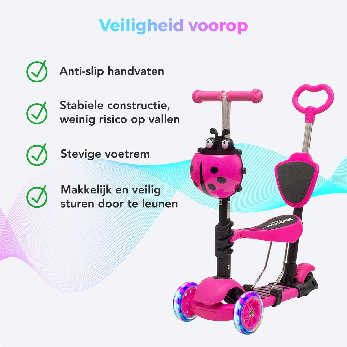 Trottinette enfant LifeGoods - 3 roues lumineuses - 3 -8 ans - Garçons/Filles - Rose