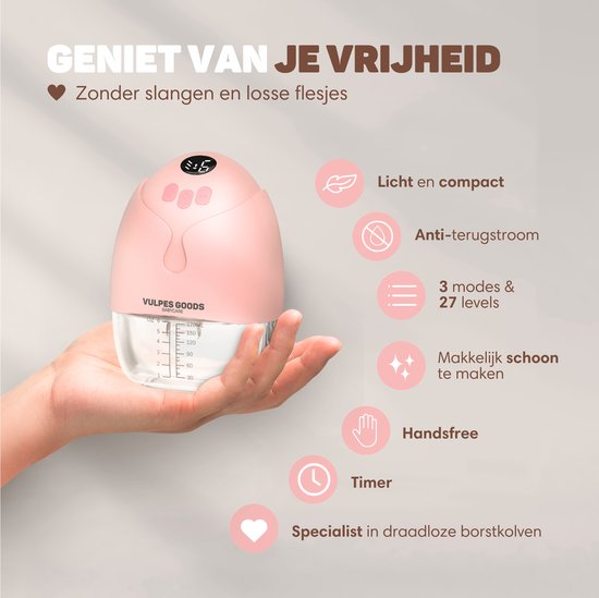 Vulpes Goods® BabyCare - Tire-lait mains libres - Tire-lait électrique sans fil - Portable - Tire-lait électrique mains libres - 30 sachets de conservation du lait maternel, informations sur l'allaitement, sac de voyage et réducteurs d'écran pour le sein