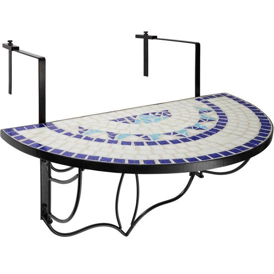Table de balcon mosaïque pliante - env. 76 x 65 x 57,5 cm - Tectake - 402766 - blanc/bleu