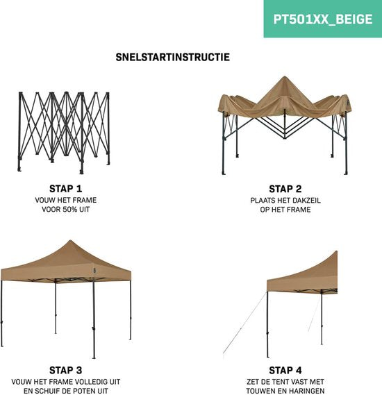 VONROC Party Tent - 3x3 m - Premium easy-up Party Tent - Modular Design - Foldable - Waterproof - Steel Frame - 50+ UV Protection - Incl. Storage Bag - Beige