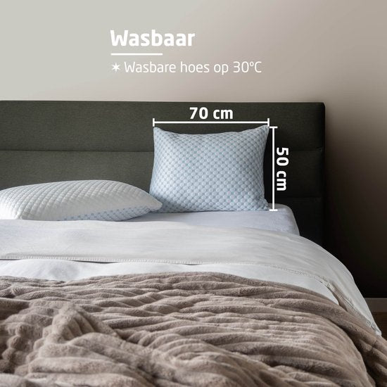 BREND BR-2233 Oreiller CloudComfort pour les dormeurs sur le dos, le ventre et les côtés - 50 x 70 cm - mousse à mémoire de forme - avec côté froid et confort réglable - blanc