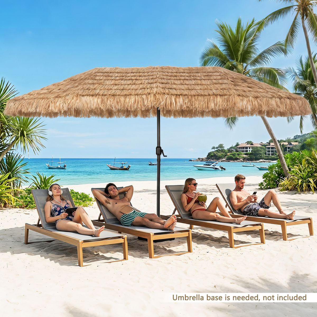 Parasol double en paille Coast - style hawaïen tropical - sans lampe, sans pied de parasol - 450 x 270 cm - couleur naturelle