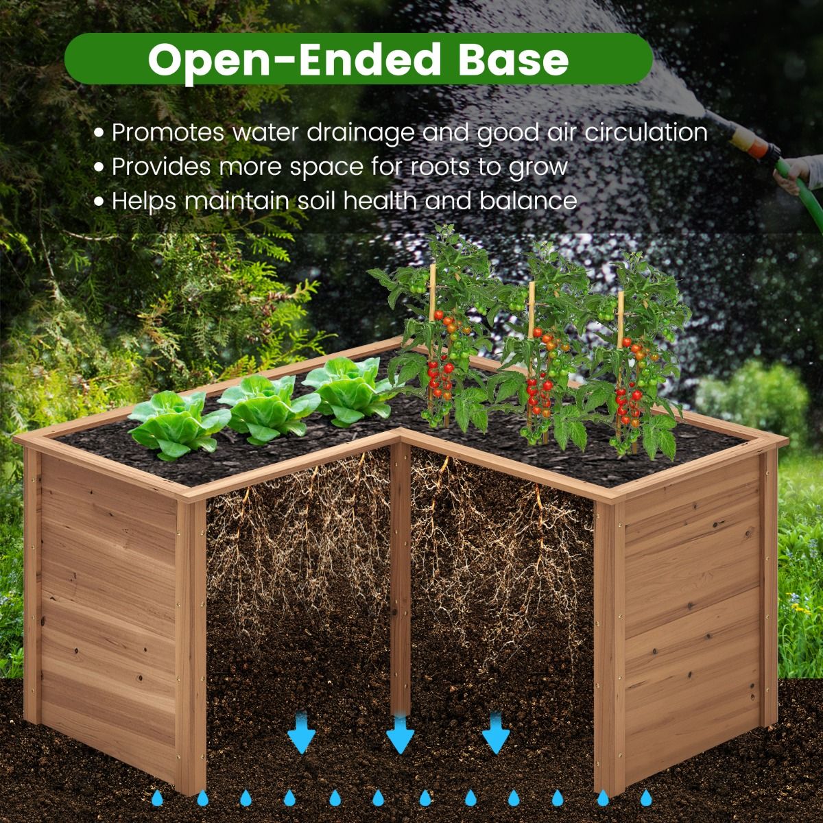 coast - Bac potager carré en bois 120x120x63 cm - Pin naturel - Base ouverte en forme de L - Marron