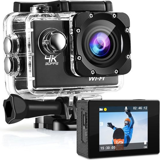 Caméra d'Action 4K 16MP – Strex - 60FPS / Étanche 30M / WiFi – Avec Accessoires – Caméra Sport & Sous-Marine
