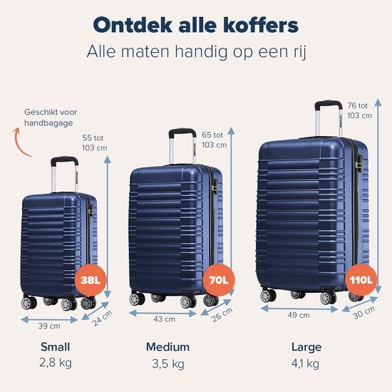 TRVLMORE Valise - Bagage à main - 54x36x20cm - 38L - Bleu foncé
