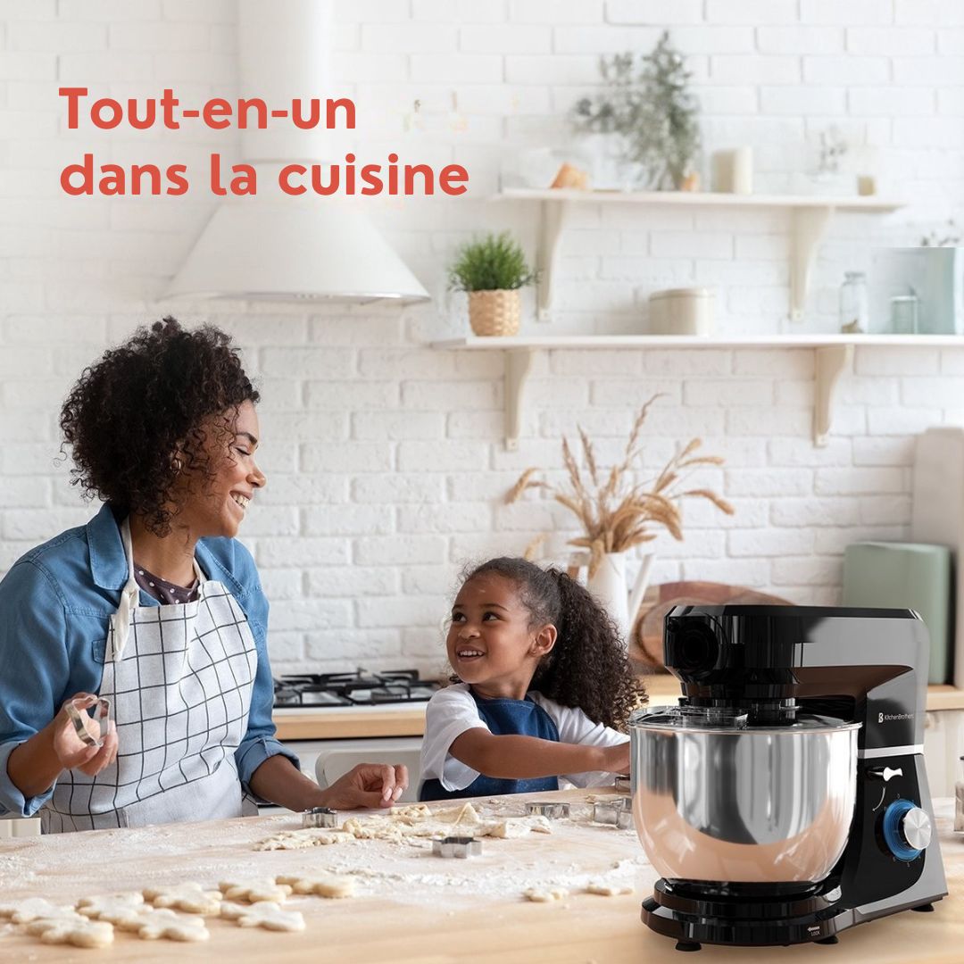 Robot de cuisine KitchenBrothers - Set complet - 15 accessoires - 6L - 1500W - Noir