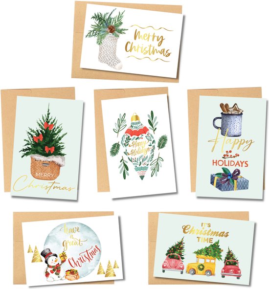 Partizzle 24x Luxury Christmas Cards with Envelopes Set - Send Fun Greeting Cards - Postcards Christmas 2024 - 15x10 cm