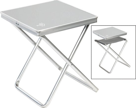 Bo-Camp - Tabouret + tablette - Pliable - Gris