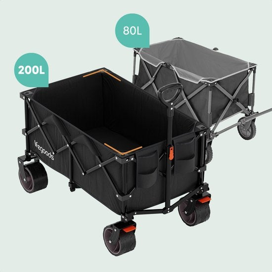 Chariot à roulettes - LifeGoods - XL - pliable - 200L - 150KG de capacité de charge - Noir
