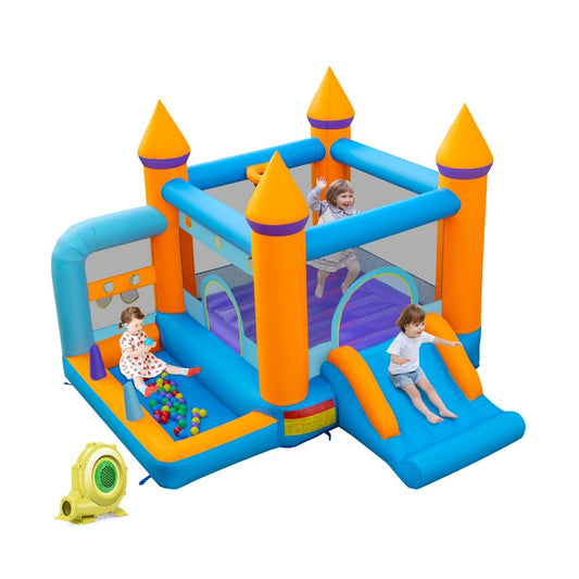 Coast - Chateau gonflable - 5-en-1, toboggan, piscine à balles, ventilateur inclus - 337 x 325 x 265 cm - Oxford/PVC - Multicolore