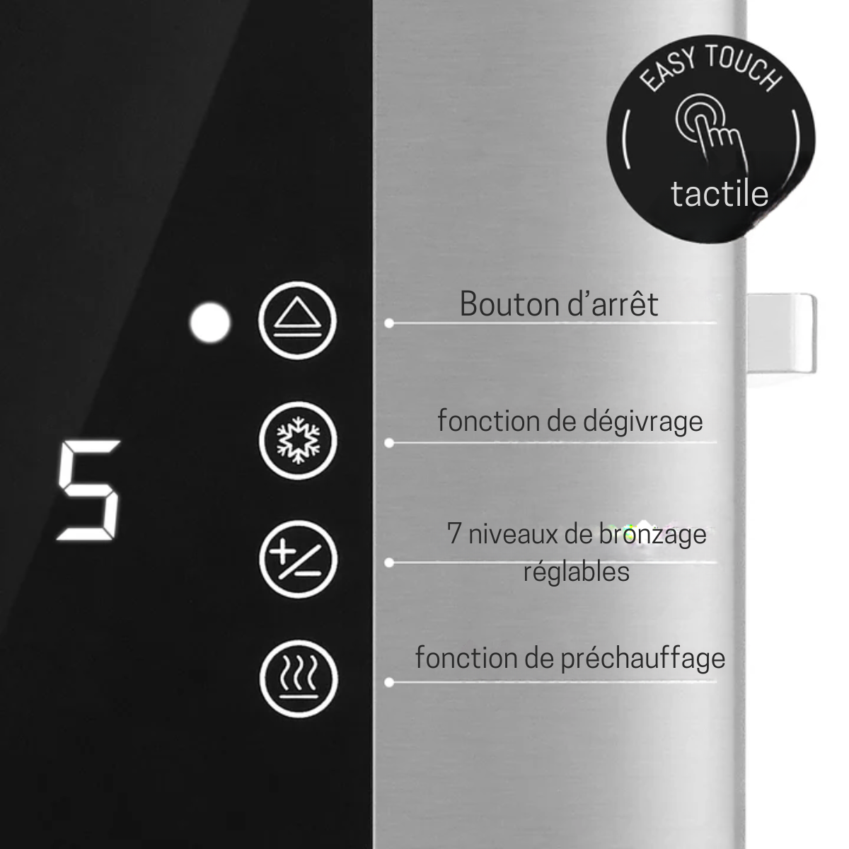 LEBENLANG - Grille-pain à fente longue - 4 tranches avec accessoire sandwich - Ecran tactile LED - 7 modes de brunissement - 1400 W