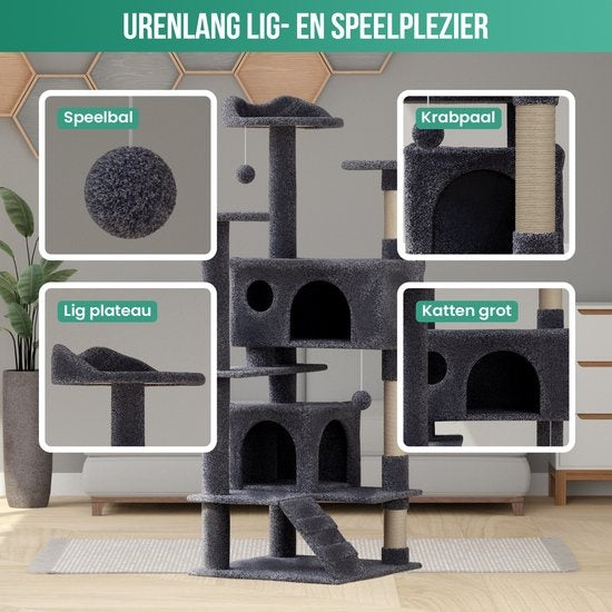 Avalo Griffoir pour chat à 7 niveaux - 137x50x50 CM - Gris foncé - Griffoir pour grands chats