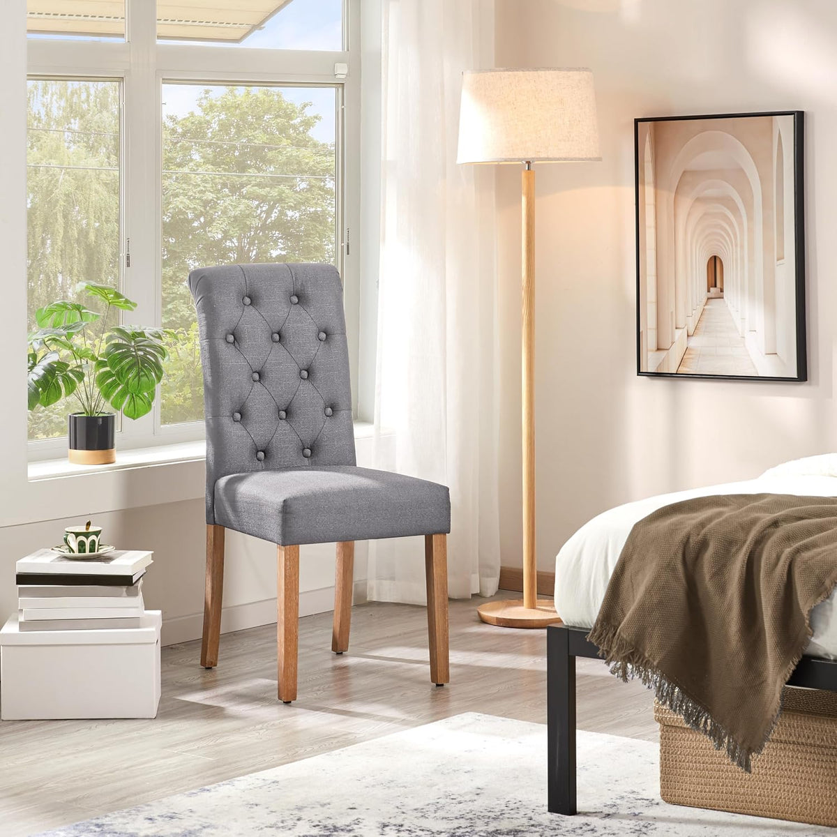 Yaheetech Lot de 2 chaises de salle à manger - Gris foncé - 45,5 x 62 x 98,5 cm - Dossier haut, pieds en bois