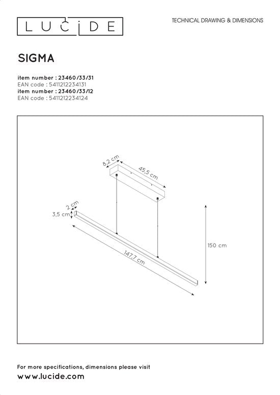 Suspension Lucide SIGMA - LED à intensité variable - 1x36 W 2700 K - Blanc