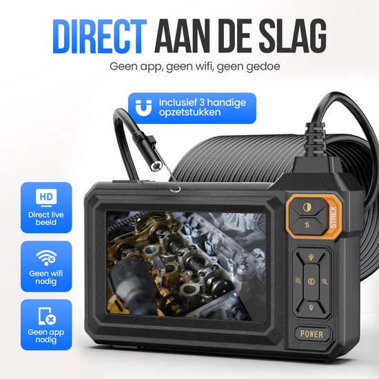 Endoscope Strex avec écran 15M - Caméra d'inspection - Caméra d'égout avec image HD - Étanche IP67 - Éclairage LED réglable