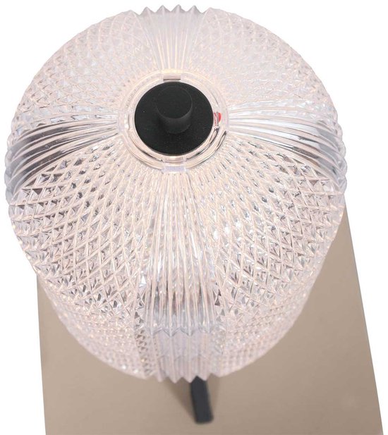 Lampe de table Geripu 3841ZW, Ø 15 cm, en plastique nervuré avec module LED - Transparent/Noir - Design - Mexlite
