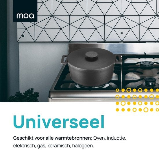 MOA Casserole en fonte - Capacité 4,75 litres - 26CM - Ronde - Toutes sources de chaleur - Egalement pour induction - Poids 5,8 kg - Noire - MOAMC26B