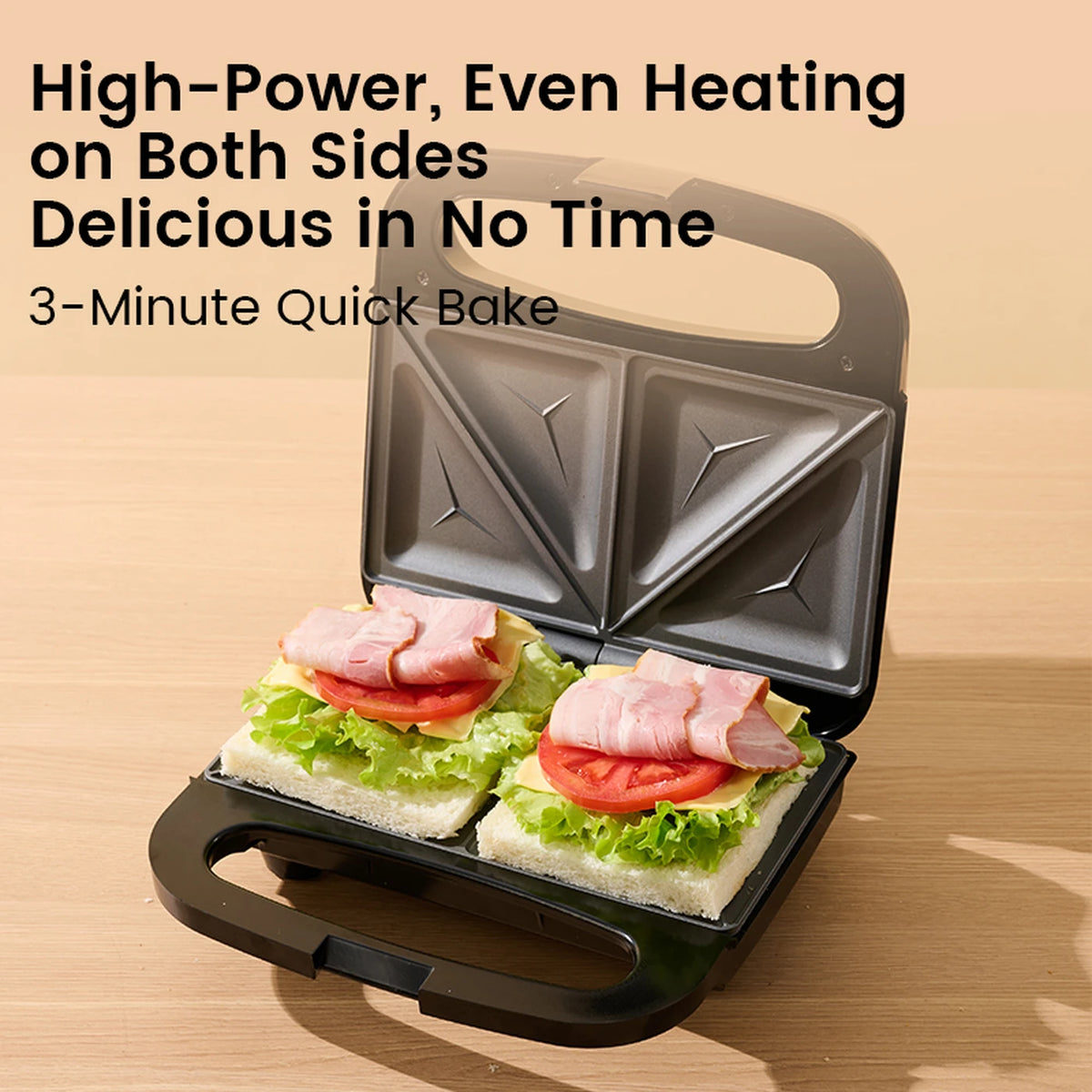 Appareil à sandwichs Ochama 750 W - Double plaque de cuisson - Sandwichs croustillants - Revêtement antiadhésif - Noir