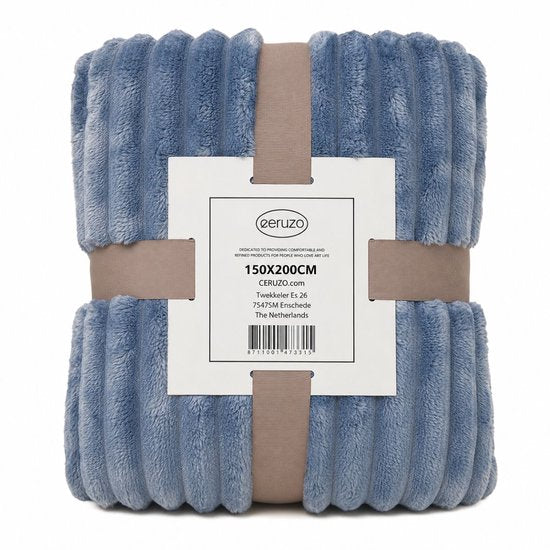Couverture en polaire Ceruzo 150 x 200 cm – Bleu denim – Plaid douillet – Couverture d'intérieur