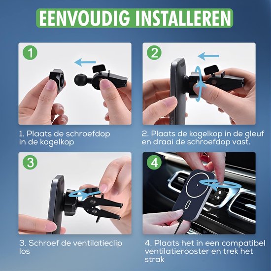 Travelhawk Magsafe Phone Holder Car - Convient à l'iPhone 11/12/13/14/15 - Chargeur sans fil - Supports de téléphone pour la voiture - Support Magsafe pour la voiture - Magnétique - Tableau de bord - Noir