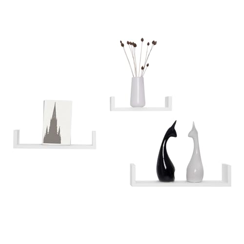 Woltu Wall Shelf Set U-shaped - MDF White - 3 Sizes : 26x9.6x6 cm, 34x9.6x7.5 cm, 42x9.7x9 cm