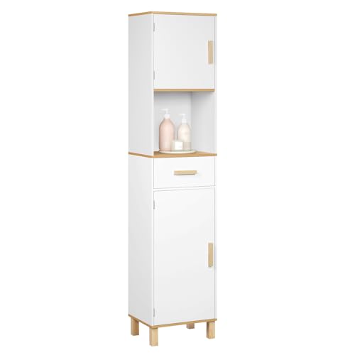 Eugad Armoire de toilette avec 5 compartiments et 1 tiroir Blanc 40 x 180 x 30 cm