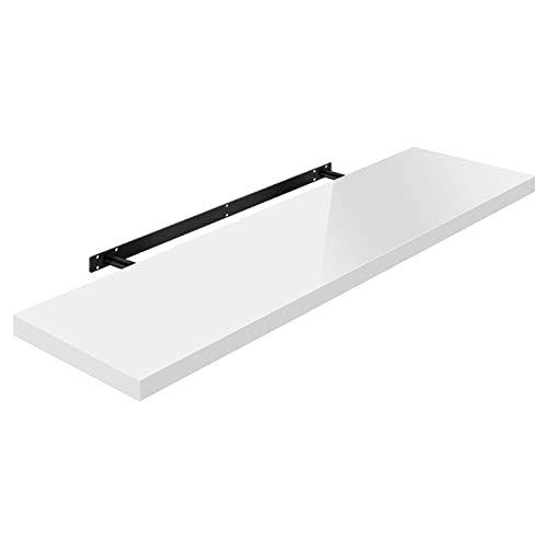 Woltu Volato Étagère murale flottante blanc brillant - Bois - 110 x 23 x 3,8 cm