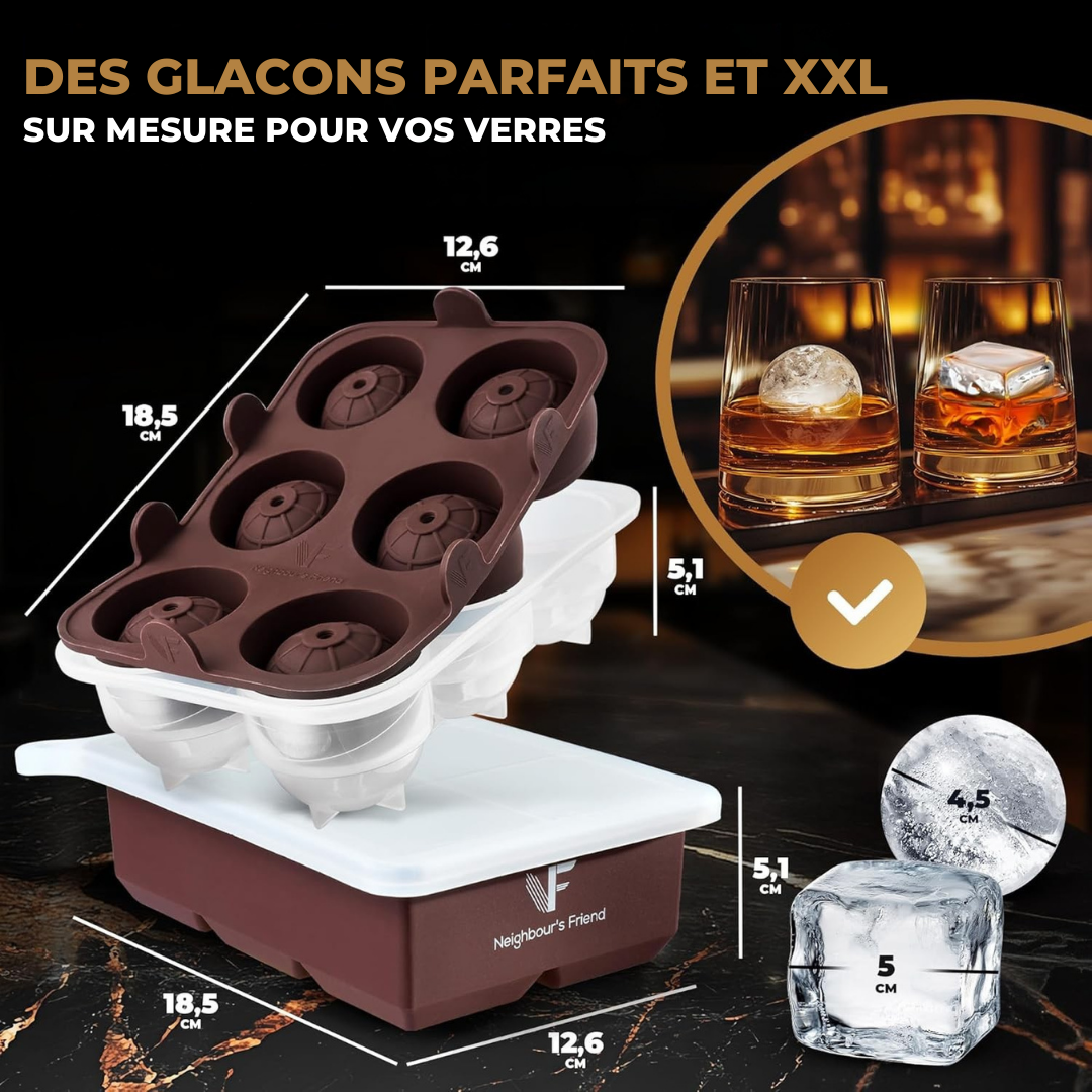 Moule à glaçons Neighbour's Friend - 6 glaçons XXL - Lavable au lave vaisselle - ø 4,5/5 cm - Marron